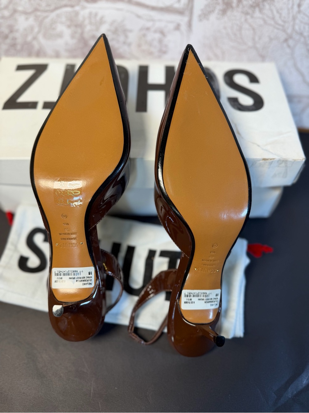 Schutz Paola Mid Pump in Root Brown shiny leather slingback pointed kitten heel - Picture 7 of 7
